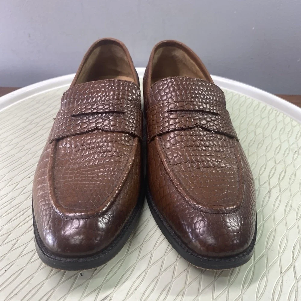 Rawls Mens Leather Penny Loafer Crocodile Pattern Luxury Shoes Brown 42EU 8.5 US